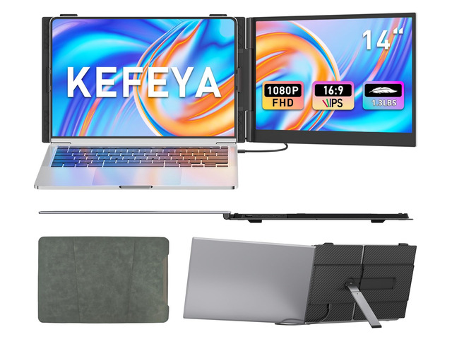 Laptop Screen Extender, 14' FHD 1080P Portable Monitor for Laptops, 0.19' Ultra-Thin Laptop Monitor Extender for 13-17' with USB-C/HDMI Port, Plug...