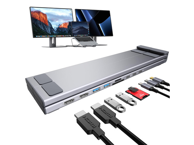 USB C Docking Station Dual Monitor, 9 in 1 Laptop Stand with 2 HDMI Laptop Dock Stand with 4K@60Hz HDMI, 2*USB 3.0, 100W PD, USB-C 3.0, SD & TF...