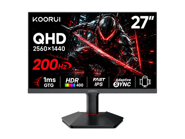27 Inch 2K Gaming Monitor, 200Hz QHD (2560 x 1440p) Fast IPS Screen, 1ms Response Time, HDR 400, 95% DCI-P3, Height/Pivot/Tilt Adjustable Stand,...