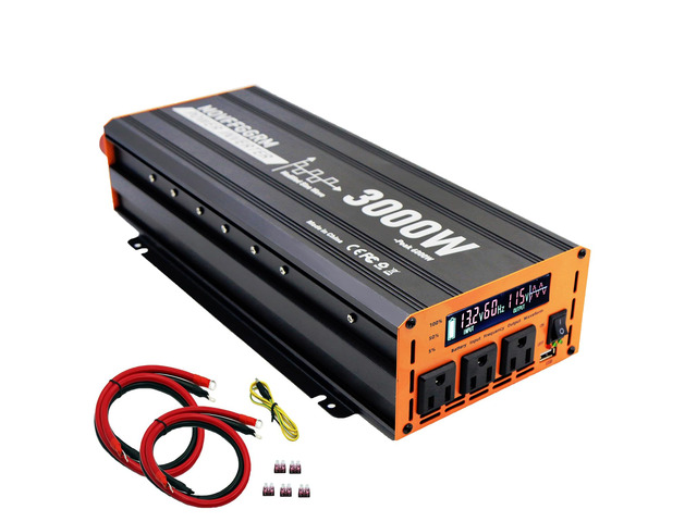 3000 Watt Power Inverter Converter, Car/Truck/RV 12V DC to 110V AC Converter, with LED Display, 3AC Outlets, USB Port