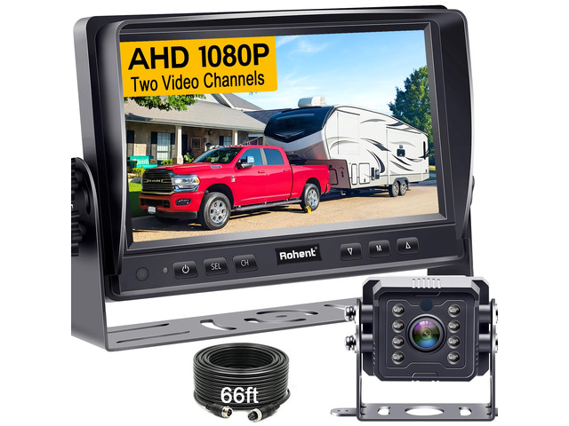 HD 1080P Wired RV Backup Camera System - with 170° Wide-Angle Lens, Night Vision, Waterproof IP69, Easy DIY Installation for RVs, Trucks, and...