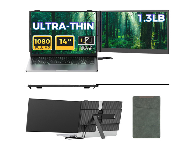 Laptop Screen Extender,14' FHD 1080P IPS Portable Monitor for Laptop,Ultra-Thin 0.17' & 1.3lbs Lightweight,Plug & Play Dual Screen for 13-17.3'...