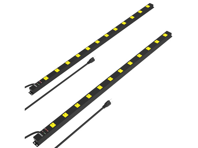 12 Outlet Industrial Power Strip with 15Ft Cord, 2 Pack 1875W Heavy Duty Metal Power Strip with Wide-Spaced Outlets & Overload Protection, ETL...