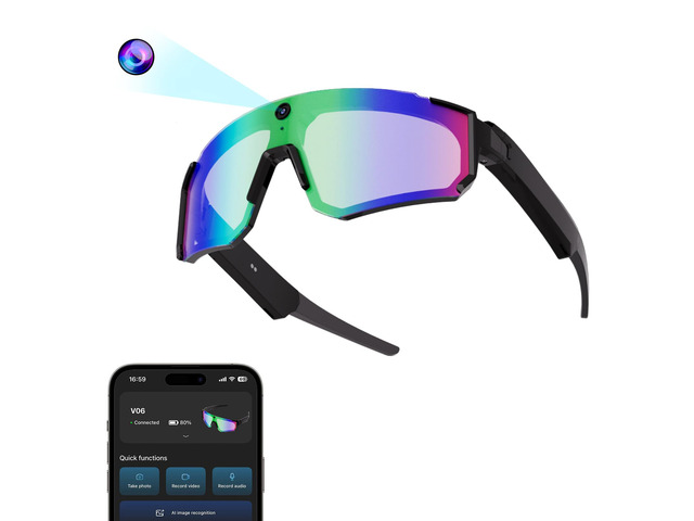 AI Smart Glasses with 32MP Camera, Video Recording Glasses with Voice Control, Built-in Microphone, AI Voice Assistant, UV Protection, for Cycling...