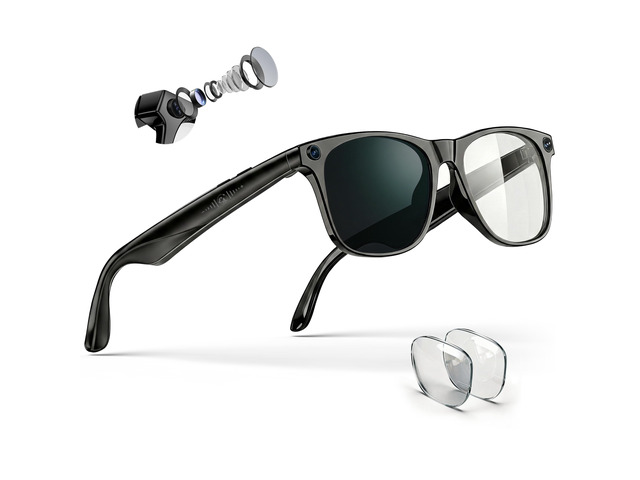 AI Smart Glasses with 4K Camera & ChatGPT, Photochromic Transition Lenses + Extra Blue Light, Real-time Translator & Meeting Minutes, Voice Control...