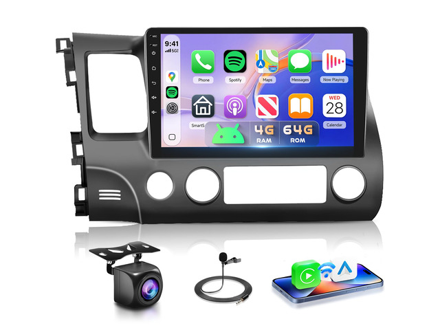 4G+64G for Honda Civic 2006-2011 Car Stereo Radio 10.1 inch Android 15 Wireless Carplay Android Auto Touch Screen Bluetooth5.0 GPS Navigation WiFi...