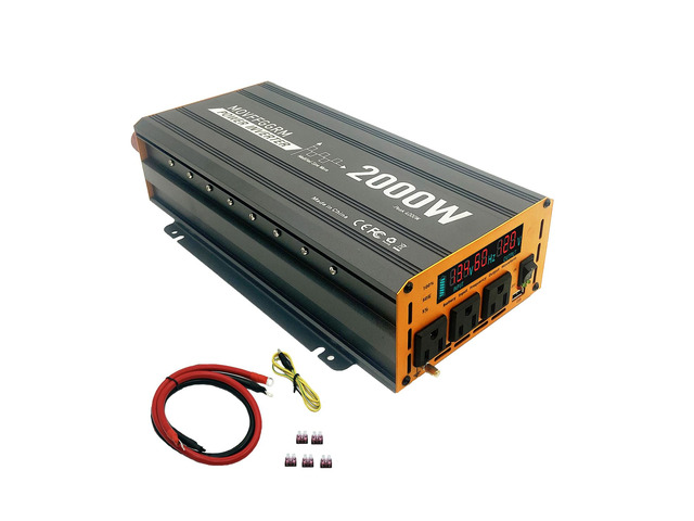 2000 Watt Power Inverter Converter, Car/Truck/RV 12V DC to 110V AC Converter, with LED Display, 3AC Outlets, USB Port