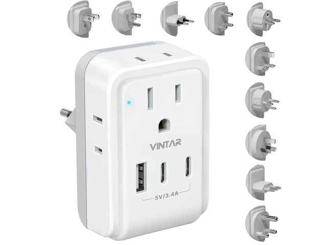 Universal Travel Adapter, Type A,B,C,D,E/F,G,H,I,L,M Detachable Plug 7 in 1 International Power Adapter, 4 Outlets 3 USB(2 USB-C), Travel Adaptor...