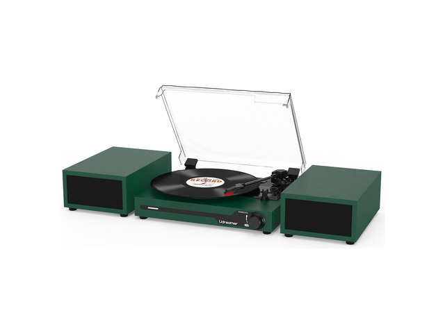 Vinyl Record Player with External Speakers BT 5.3 Wireless Turntable Portable with 3 Speed USB Vintage DarkGreen