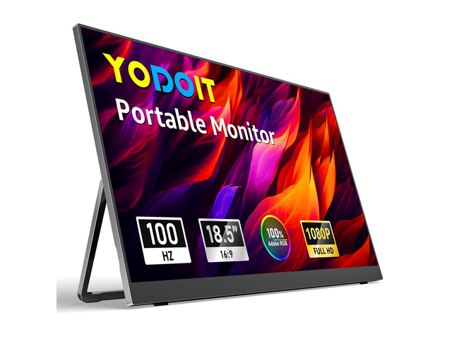 Portable Monitor for Laptop 100Hz 18.5' FHD 1080P Screen IPS Display with USB Type C Port and Speakers with Smart Cover Metal Compatible with PC,...