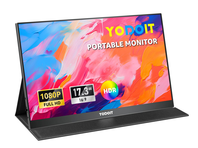 Portable Monitor for Laptop 1920×1080 17.3' FHD Screen IPS Display with USB Type C Port, Built-in Speakers and Smart Cover Compatible with PC,...