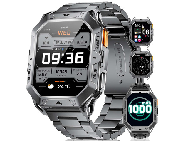 TX1 Military Smart Watch for Men, 1000mAh 80 Days Long Battery, 2.13'' AMOLED Smartwatch, 100+ Sport Mode/IP68 Waterproof Fitness Tracker, Rugged...