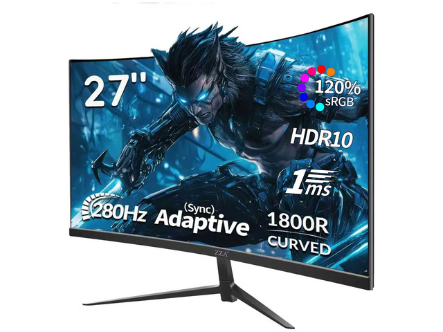 27 Inch Gaming Monitor 280Hz/240Hz FHD 1080P,Curved Monitor 1800R VA Screen,Monitor 27 Inch 4000:1 120% sRGB,1Ms,AMD FreeSync,HDR,Low Blue...