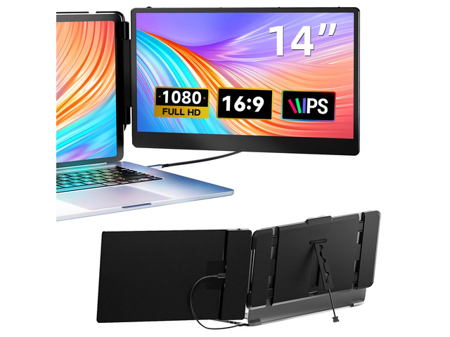 Laptop Screen Extender, 14' FHD 1080P IPS Dual Laptop Monitor Extender, Plug n Play Portable Travel Monitor for Laptops 13.3'-17' with...