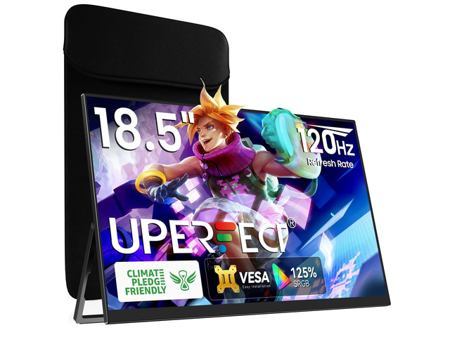 Portable Monitor 18.5 inch 120HZ 125% sRGB 1080P w/VESA & Stand, Large Portable Monitor FreeSync IPS HDR Gaming Display, HDMI USB C Travel Second...