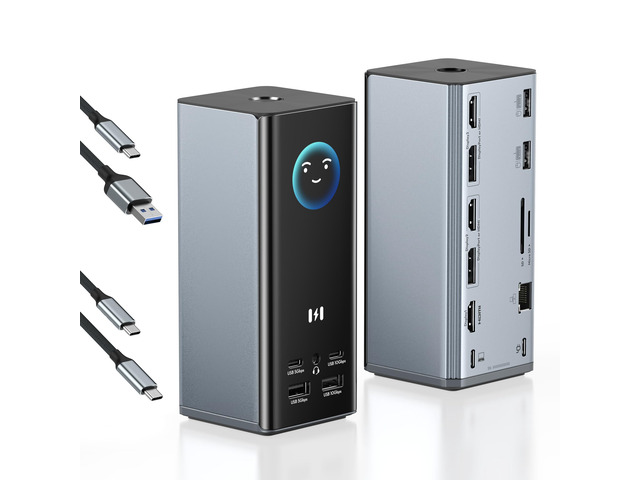 Selore Laptop Docking Station, 4K Triple Display Docking Station 3 HDMI 2 DP, Smart LCD Digital Display, USB-C USB 3.0 Universal Dock for Windows...
