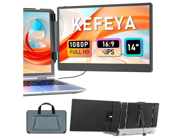 Laptop Screen Extender, 14' Portable Monitor for Laptops 13-17', 1080P FHD IPS Monitor Extender for Laptop with USB-C/HDMI Port, Plug n Play for...