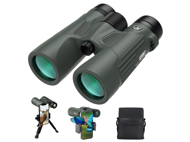 10X42 HD Binoculars for Adults with Phone Adapter, High Power Binoculars with BAK4 Prism and FMC Lens, Waterproof Binocular for Bird Watching...