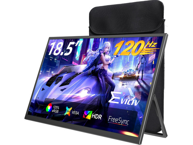 Portable Monitor 18.5 120HZ 1ms Gaming Monitor 125% sRGB FreeSync, HDR 350Nits USB-C & MINI HDMI VESA & Stand Large Travel External...