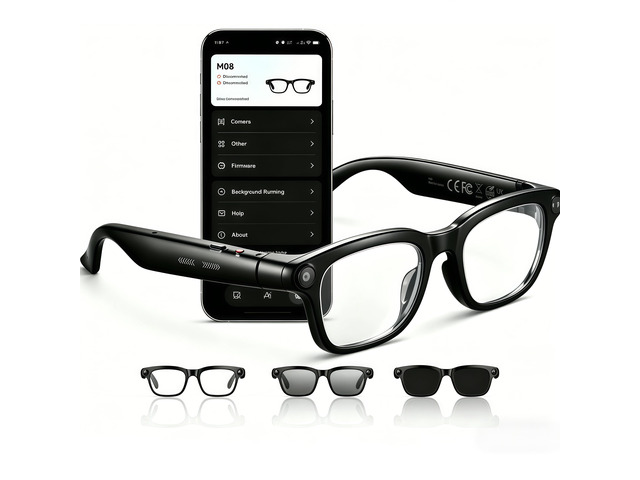 AI Smart Glasses with Camera, 8MP & 4K, Black Open Ear Audio, Real-time Translation & AI Recognition, UV400 Lens, IP65 Waterproof, For Runners,...