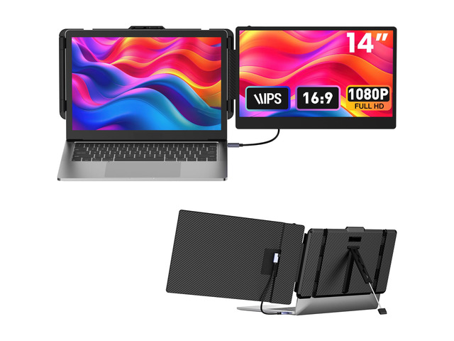 Laptop Screen Extender 14-inch, 1080P FHD Portable Monitor, Type-C/HDMI/USB-A Plug & Play, Laptop Monitor Extender fits Laptops with Screen up to...