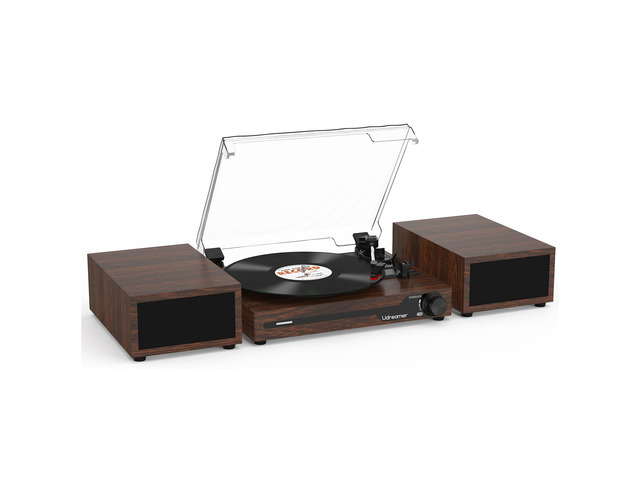 Vinyl Record Player with External Speakers BT 5.3 Wireless Turntable Portable with 3 Speed USB Vintage Wooden Coffee