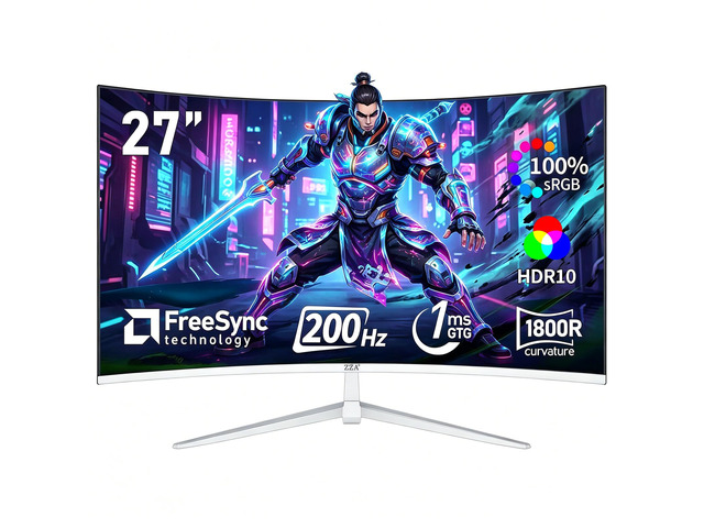 27' Curved Gaming Monitor, Full HD(1920x1080P) VA Panel 1800R Computer Monitor,200HZ CP Screen,100% sRGB,3Sides Frameless, Flicker-Less,Blue Light...