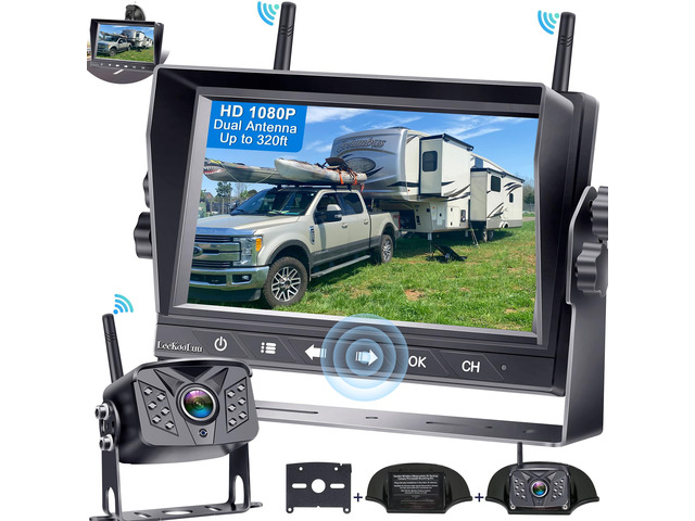 HD 1080P 7 inch RV Wireless Backup Camera: 15-Min Easy Install Clear Night Vision 4 Channels Recording Touch Key Monitor Rear View Camera for...