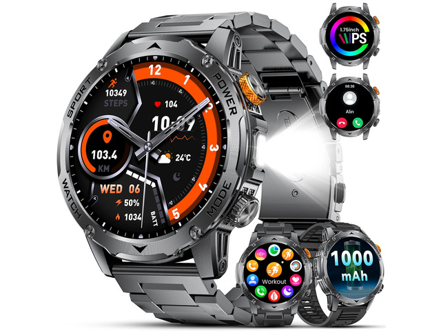 Military Smart Watches for Men(3 Bands),1000mAh/1.75' HD Large Screen Smartwatch, Flashlight/110+ Sports Modes/IP68 Waterproof/Sleep Monitor...