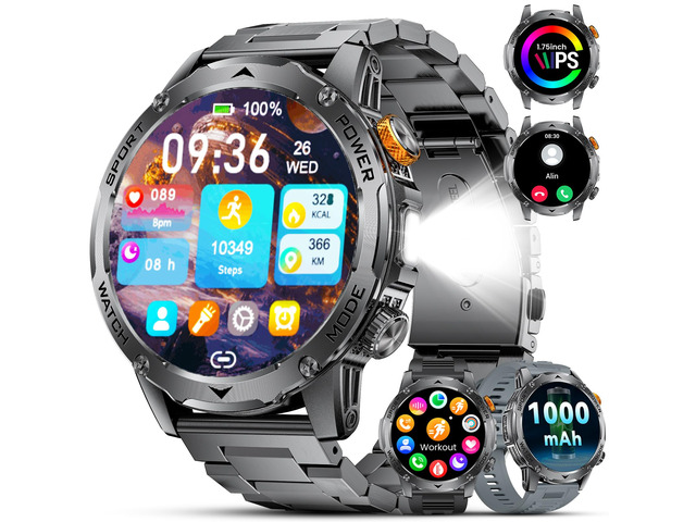 Military Smart Watches for Men(3 Bands),1000mAh/1.75' HD Large Screen Smartwatch, Flashlight/110+ Sports Modes/IP68 Waterproof/Sleep Monitor...