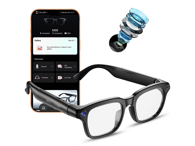 Ai Smart Glasses with Camera, 4K 8MP HD Photo and Video Recording with Real-Time Translation/Object Recognition/AI Voice Q & A/Recording, Calls and...