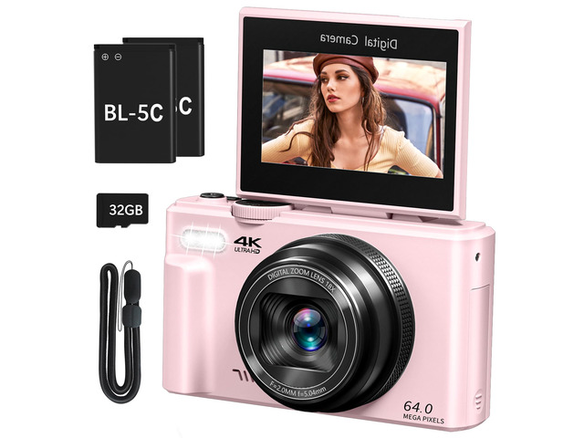 4K Digital Camera with 64MP Photos, Vlogging Camera with 180° Flip Screen, Compact Point and Shoot Camera with WiFi & 32GB Card, Easy-to-Use for...