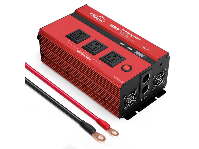 2000w 12v Car Power Inverters for Vehicles Truck with USB Charging Port,12v DC to 110v AC Inverter Converter with 3 AC Outlets