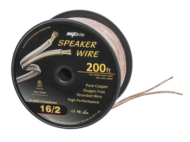 200 ft. Spool High Performance 16 Gauge Speaker Wire, Oxygen Free Pure Copper - UL Listed Class 2