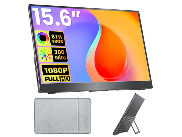Portable Monitor 15.6 inch FHD 87% sRGB 60Hz IPS HDR HDMI USB-C Travel Monitor for Laptop MacBook PC Surface PS5 Xbox, External Display with...