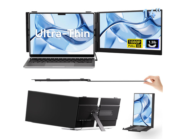 14' Laptop Screen Extender, Ultra-Thin Ligthweight FHD 1080P IPS Portable Monitor, Travel Screen for Laptops 13-17.3' USB-C/HDMI Plug and Play for...