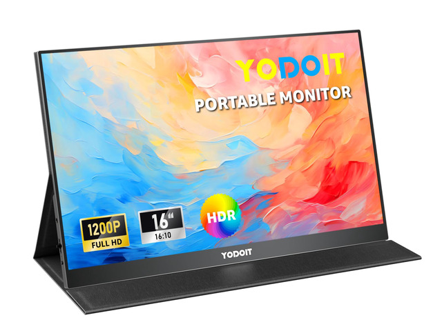Portable Monitor for Laptop 1920×1200 16' FHD Screen IPS Display with USB Type C Port, Built-in Speakers and Smart Cover Compatible with PC,...