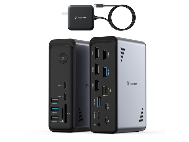 18 in 1 USB C Docking Station 3 Monitors 4K@60Hz, Laptop Docking Station with 100W Power Adapter, Triple Monitors with 3 HDMI, 9 USB Ports, Gigabit...