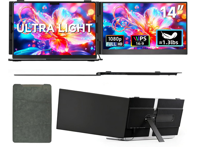 Laptop Screen Extender, 14' 1080P FHD IPS Portable Monitor Plug & play, 0.19' Ultra-Thin Laptop Monitor, Fits 13-17.3' laptops