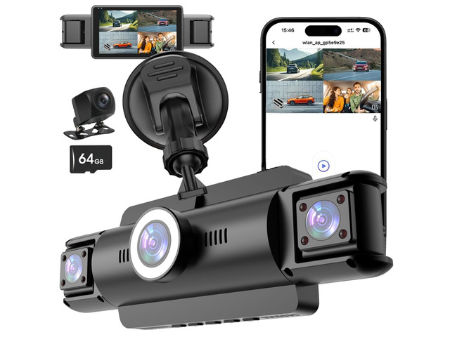 4 Channel 4K Dash Cam Front and Rear Inside, 360° View 1080P Dash Camera for Cars, Super Night Vision, Gravity Sensor, Loop Recording, WDR, 24H...