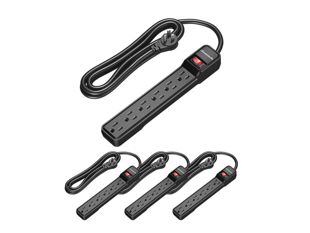 6 Foot Long Power Strip, 6-Outlet Power Strip 6FT, 15 Amp Circuit Breaker, Low Profile Flat Plug, Surge Protector for Office, Living Room, Bedroom,...