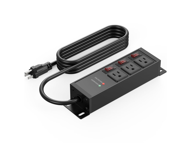 3 Outlets Heavy Duty Surge Protector, 12 Gauge, Black, 25FT, 1 20 Amp Individual Switches, Outdoor Extension Cord, Wall Mount Plug Extender,...