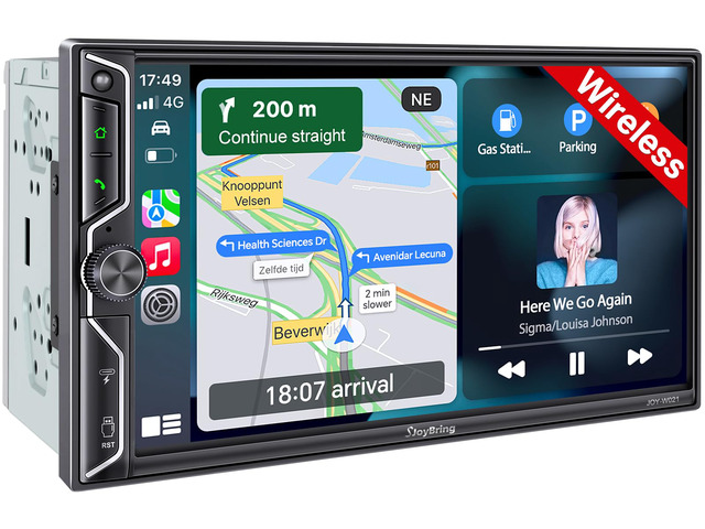 [QLED Screen Upgrade] 7' Double Din Car Stereo with Wireless Apple CarPlay and Android Auto, 240W Powerful Sound, 4.2-Channel Audio Output,...