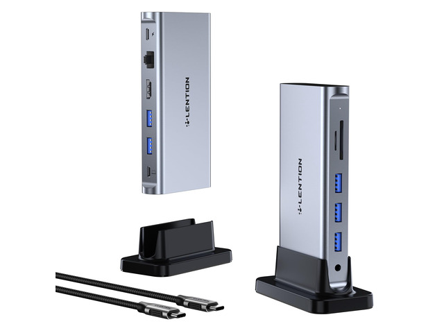 11-in-1 USB C Docking Station with Detachable 3.3ft Long Cable, 4K@60Hz HDMI, 100W PD, Ethernet, USB 3.0, SD/TF, Vertical Design for MacBook...