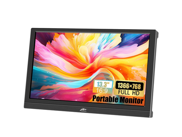 Portable Monitor 13.3 Inch HD 1366x768P LED Screen Small HDMI Monitor Built-in Speaker and Adjustable Stand HDMI VGA Port, External Display for...