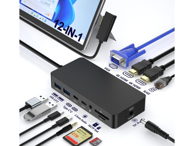 Surface Pro Docking Station - 2026 NEW Docking Station for Surface Pro 11/10/9/8/X/7/6/5/4/3, Surface Laptop 7/6/5/4/3/2/1, Surface Laptop Go,...