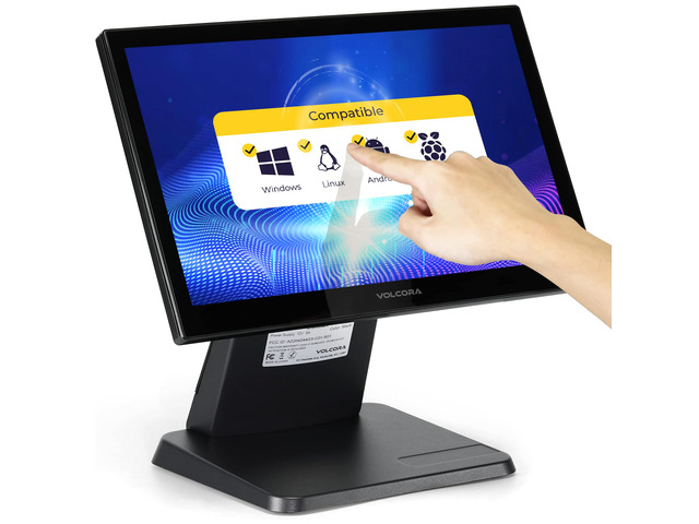 15.6' Black LED Touch Screen Monitor with Metal Stand - Backlit 1366 * 768 with VGA HDMI Connection for Small Business, Restaurant, Office - No...