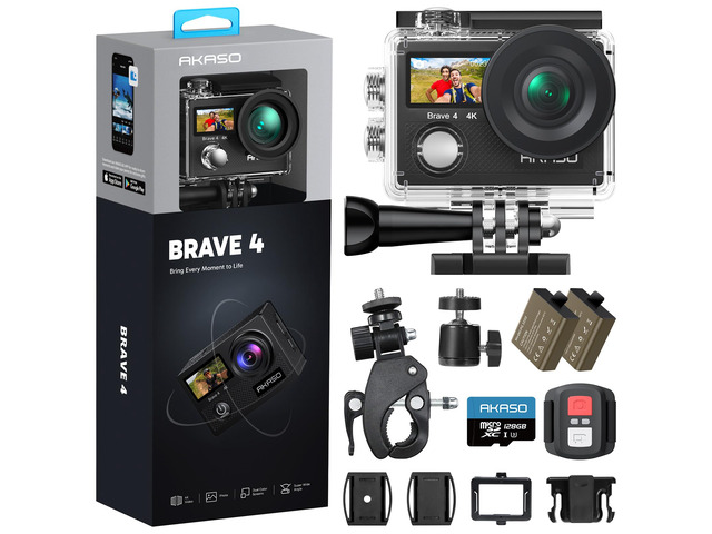 Brave 4 Action Camera with 128GB Micro SD U3 Card 4K30FPS 20MP Ultra HD 131FT Waterproof Underwater Camera EIS WiFi Remote Control 5X Zoom Sport...
