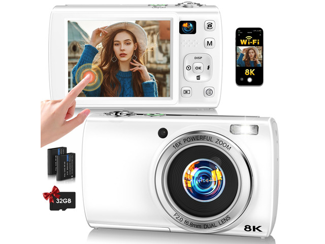 88MP Digital Camera for Photography, 2026 New WiFi 8K Vlog Video Camera for YouTube with Touch Screen, Dual Lens, Autofocus Anti-Shake, 16X Zoom,...