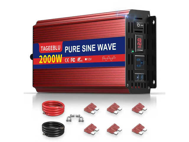 2000W Pure Sine Wave Inverter - 4000W Surge Peak, 12V DC to 110V AC Heavy Duty Power Inverter for RV, Truck, Home, Solar, Off-Grid, Outdoor, Car...